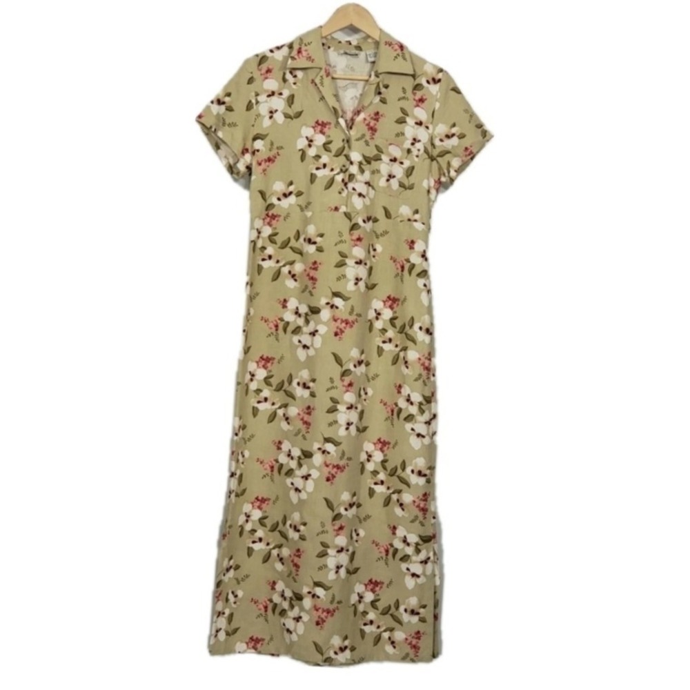 Vintage Rosanna Dogwood Floral 100%‎ Linen Dress Women's Size 8